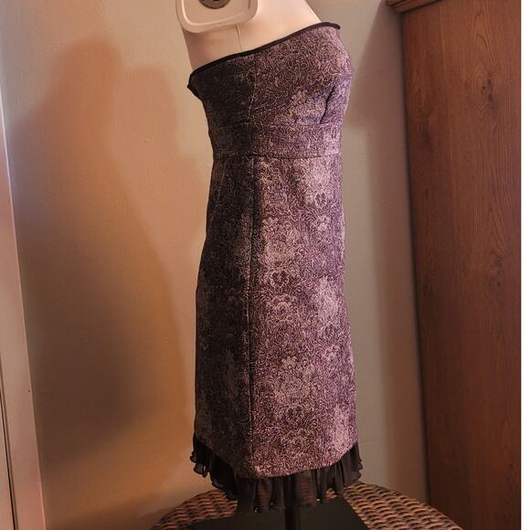 CR Signature Strapless Shimmer Mini Dress Sz M Purple Metallic Party Mesh Ruffle - Picture 9 of 10